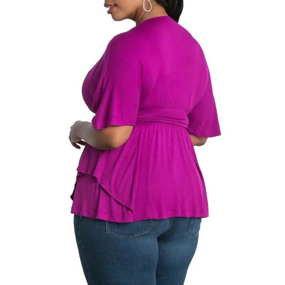 Kiyonna Top Promenade Style Magenta Purple Flutter Sleeves 1X Empire Waistline - Picture 3 of 11